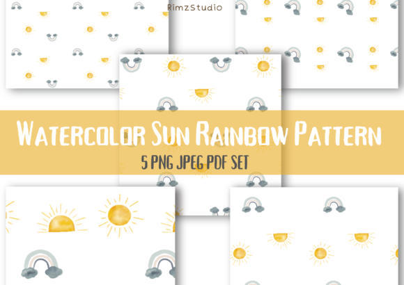 Download Watercolor Sun Rainbow Pattern Set - Pattern Collection