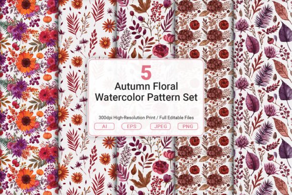 Download Autumn Floral Watercolor Pattern Set - Pattern Collection