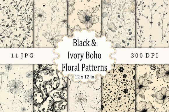 Download Black &amp; Ivory Boho Floral Patterns - Pattern Collection