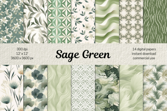 Download Sage Green Botanical Patterns Bundle - Pattern Collection