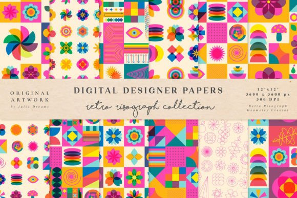 Download Retro Risograph Geometry Flower Pattern - Pattern Collection