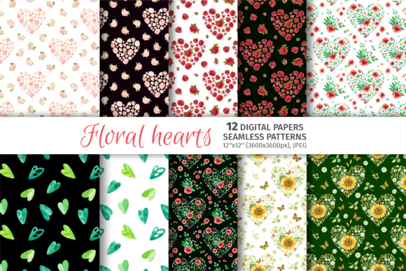 Download Flower Hearts, Botanical Patterns - Pattern Collection