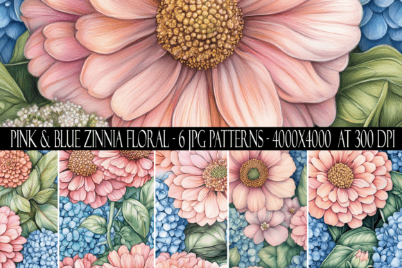 Download Pink and Blue Zinnia Flower Patterns - Pattern Collection