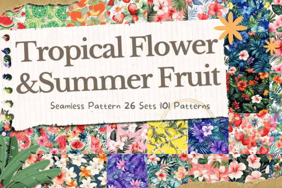 Download Tropical Flower, Summer Fruit Patterns Bundle - Pattern Collection