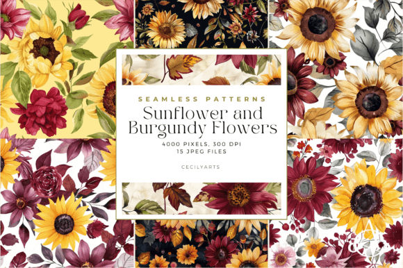 Download Sunflower &amp; Burgundy Flower Patterns - Pattern Collection