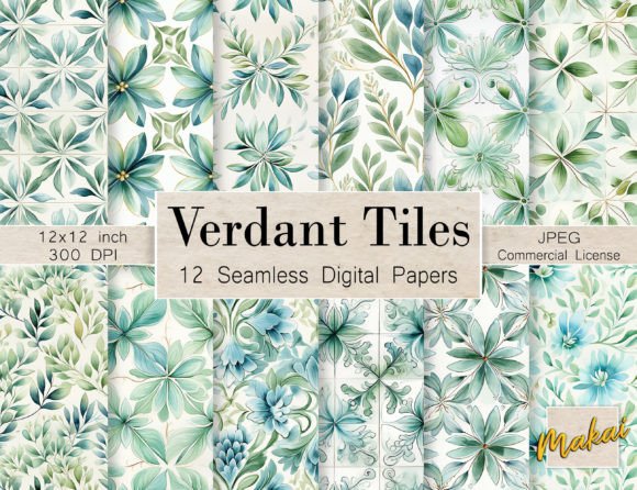 Download Hand Painted Green Tile Seamless Pattern - Pattern Collection