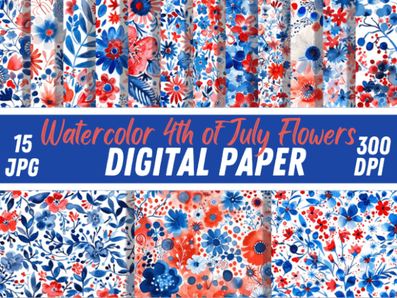 Download Watercolor 4th of July Flower Pattern - Pattern Collection