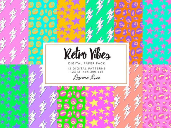 Download 80s Digital Papers | Neon Retro Patterns - Pattern Collection