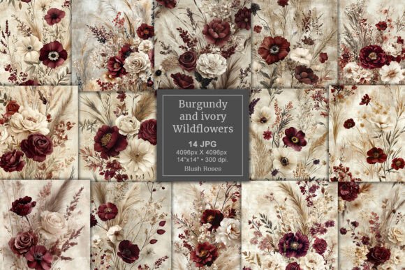 Download Watercolor Boho Burgundy Ivory Flowers - Burgundy Collection