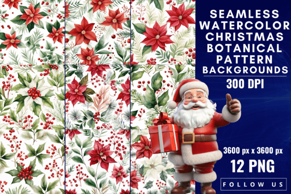Download Watercolor Christmas Botanical Patterns - Pattern Collection