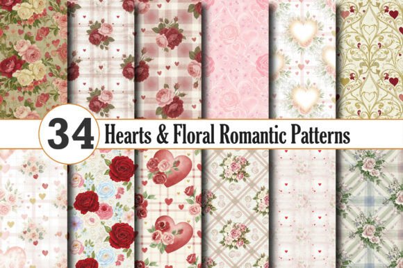Download Hearts &amp; Floral Romantic Patterns - Pattern Collection