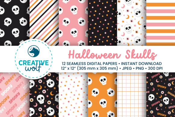 Download Skulls Halloween Digital Paper Pack - Pack Collection