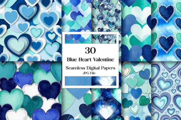 Download Blue Heart Valentine Digital Paper Pack - Pack Collection