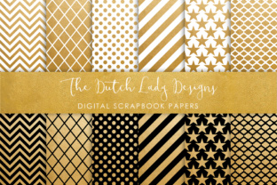Download Digital Scrapbook Paper - Golden, Black & White Geometric Patterns - Pattern Collection