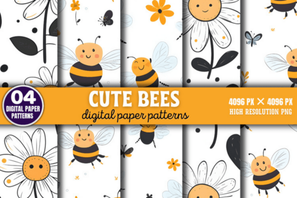 Download Cute Bees Digital Papers Patterns - Pattern Collection