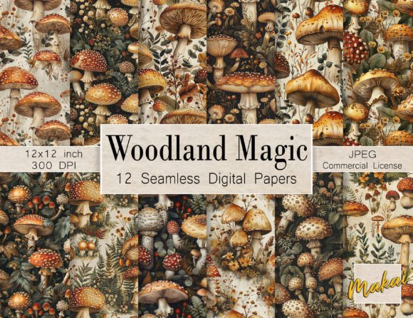 Download 12 Retro Mushroom Botanical Patterns - Pattern Collection