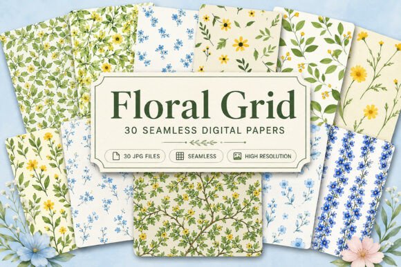 Download Seamless Floral Grid Pattern Set - Pattern Collection