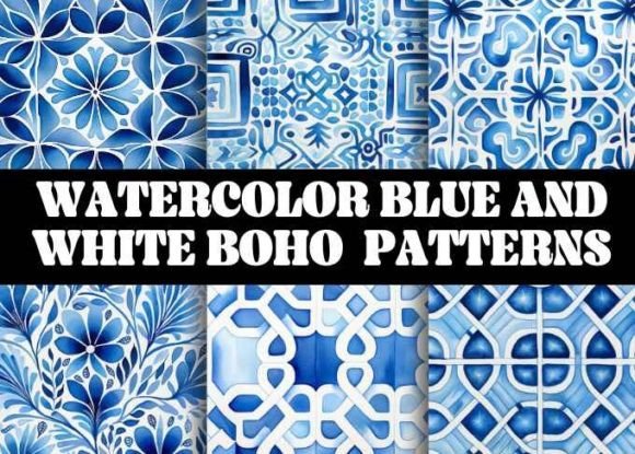 Download Watercolor Blue and White Boho Patterns - Pattern Collection