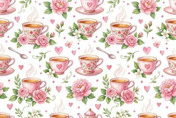 Download Watercolor Teacup and Flower Pattern - Pattern Collection